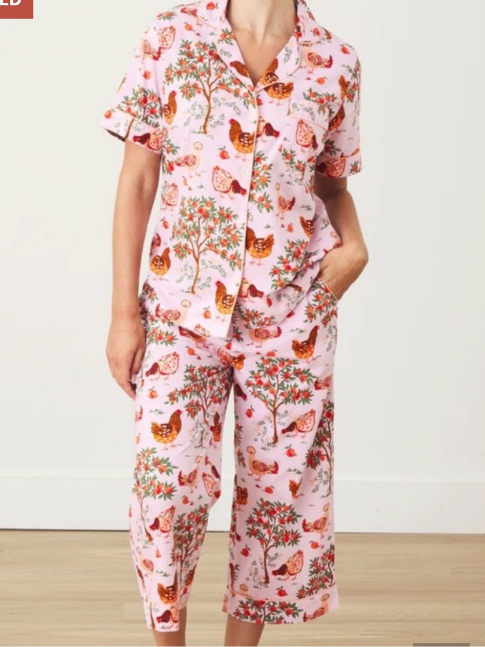 Print Fresh Rooster Hen house Pink Pajama Set Organic Cotton